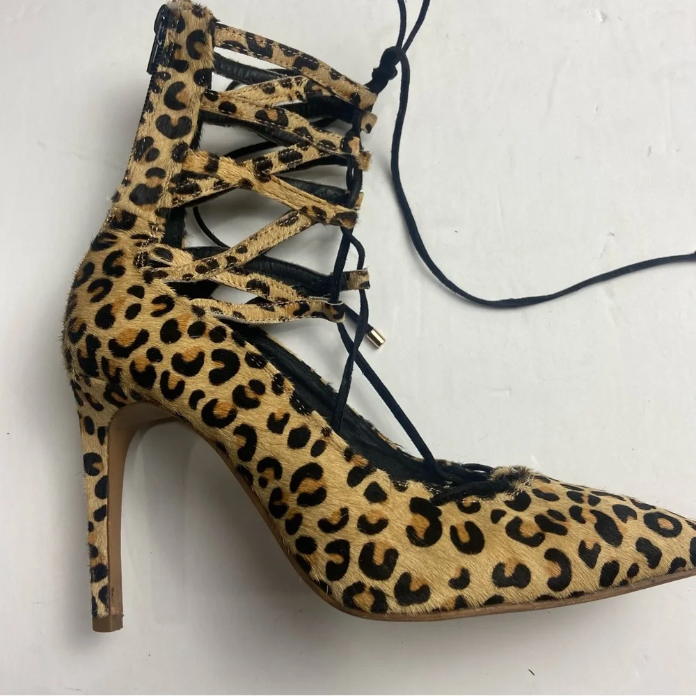 Jeffrey Campbell‎ x Free People Hierro Lace Up Heels Brown Leopard Sz 7